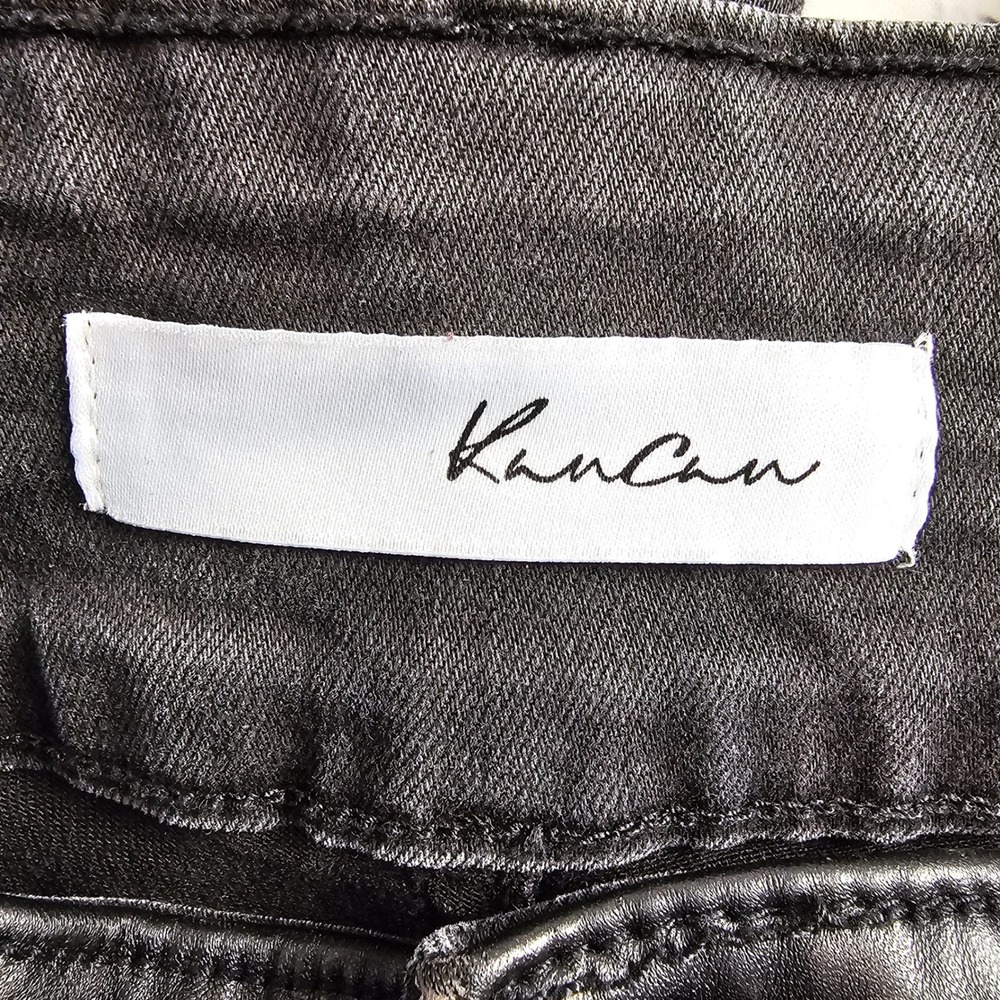 KanCan Jeans Womens 13/30 Black Flared Denim Pants High Rise Faux Leather Trim - Picture 5 of 12